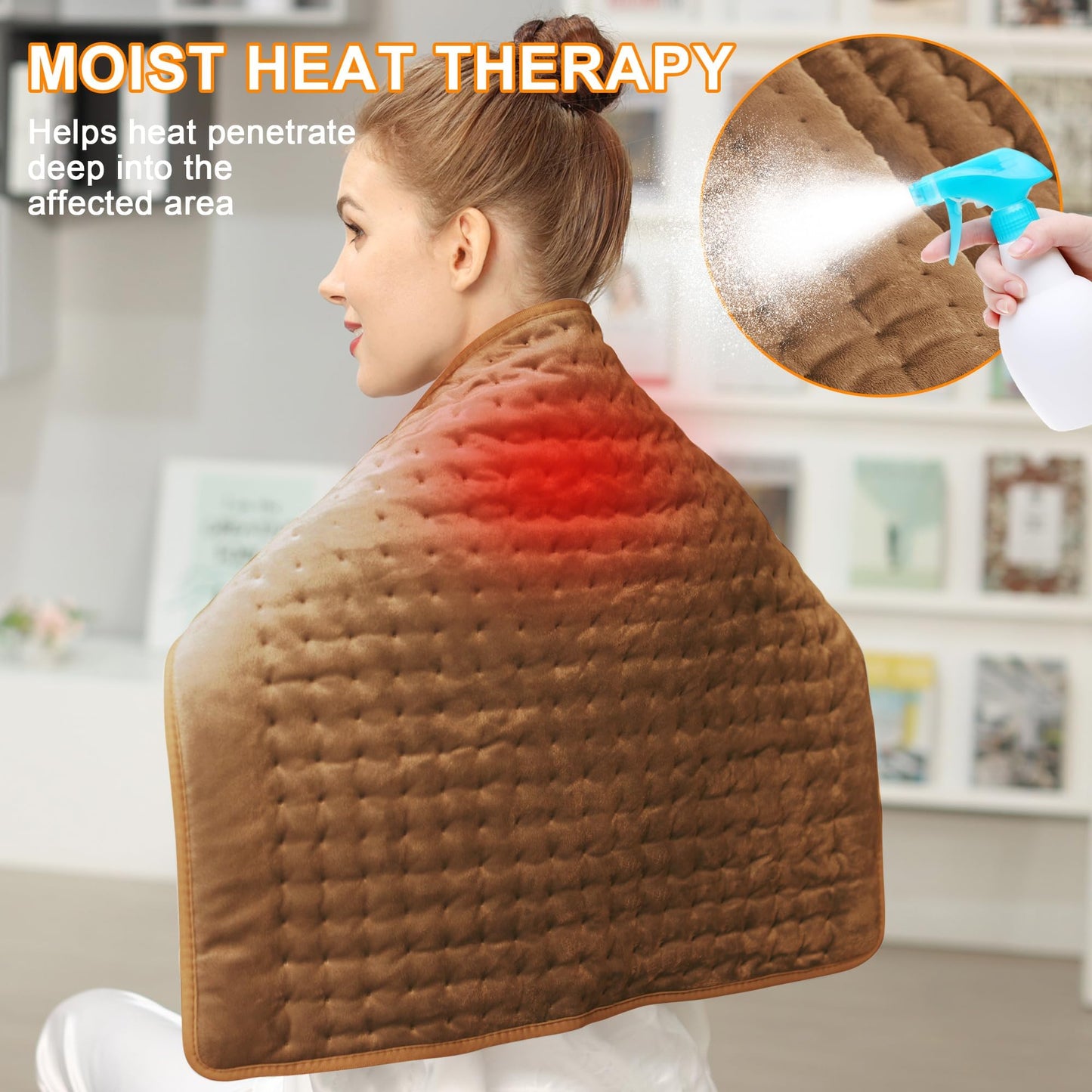 Deepsoon Heating Pad,Electric Heating Pads for Back,Neck,Abdomen,Moist Heating Pad for Shoulder,Knee,Arms,Legs,Dry/Moist Heat & Auto Shut Off,Christmas Gifts for Men and Women,Brown,24x20 Inch