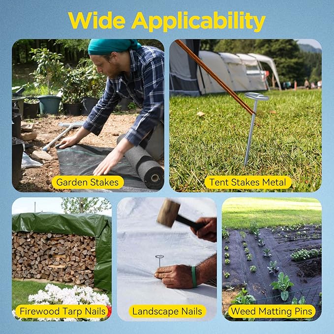 GZBEVITAR Landscape Fabric Pins, Thickened 8 Gauge Circle Top Landscape Pins, Not Easy to Bend 6 inch Galvanized Landscape Fabric Stakes, More Holding Power Than U-Shape Garden Staples (240)