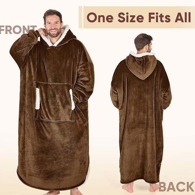 yescool Wearable Blanket Hoodie, Flannel Sherpa Fleece Blanket Sweatshirt for Adults Women Men,One Size Fits All