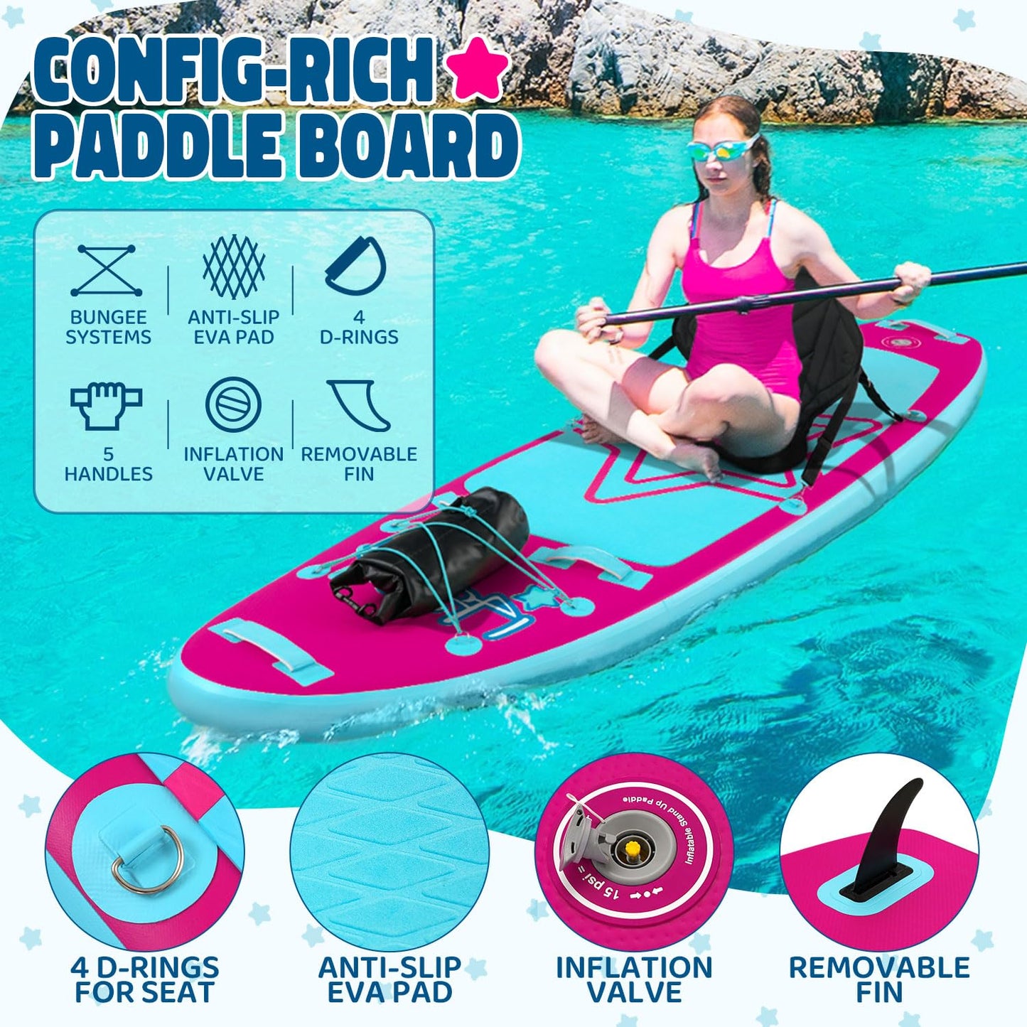 Kids Paddle Board with Inflatable SUP Accessories, Durable, Lightweight, Wide Stable Design, Non-Slip Comfort Deck, Child Stand Up Paddle Board for Kids & Youth
