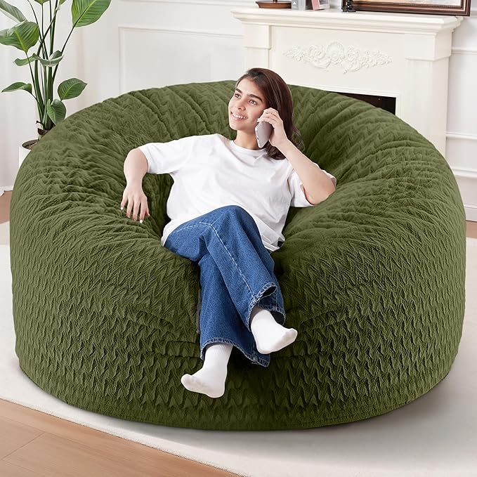 6FT Bean Bag Chair,Giant Bean Bag Chairs for Adults,Big Bean Bags with Memory Foam Filled, Large Beanbag Chairs with Chevron Plush Cover-Green