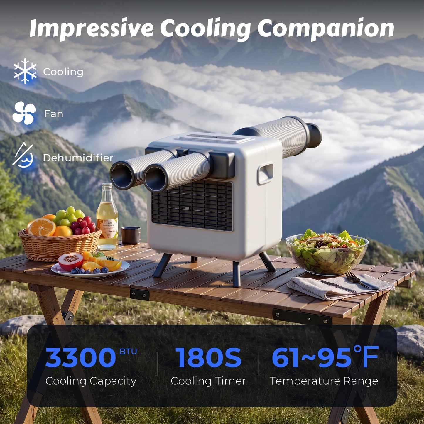 Disaenvir Tent Air Conditioner - Portable Air Conditioner 3300BTU, Compact Air Cooler AC Unit, 24 Hours Timer, Safety Lock, 3 Modes for Tent, Camping, RV, Truck, No Battery (White)