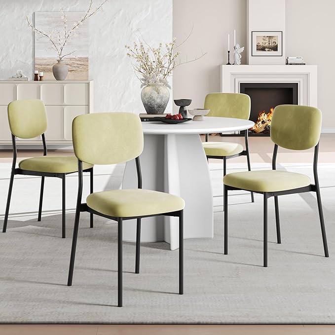 Einhomn Upholstered Dining Chairs Set of 2, Stackable Modern Dining Room Chairs, Kitchen Chairs w/Soft Velvet Backrest & Sturdy Metal Legs for Restaurant, Living Room, Light Green