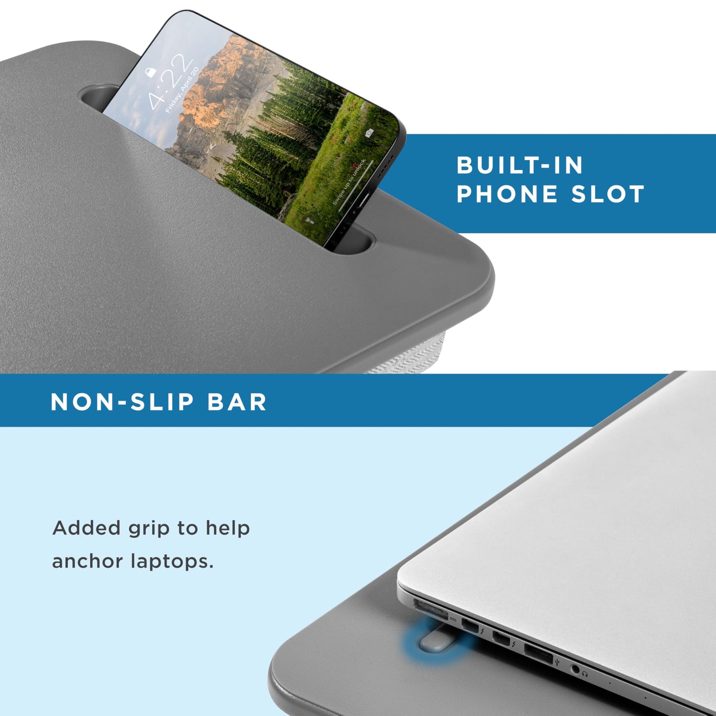 LAPGEAR Sidekick Lap Desk with Device Ledge and Phone Holder - Gray - Fits up to 15.6 Inch Laptops - Style No. 44215
