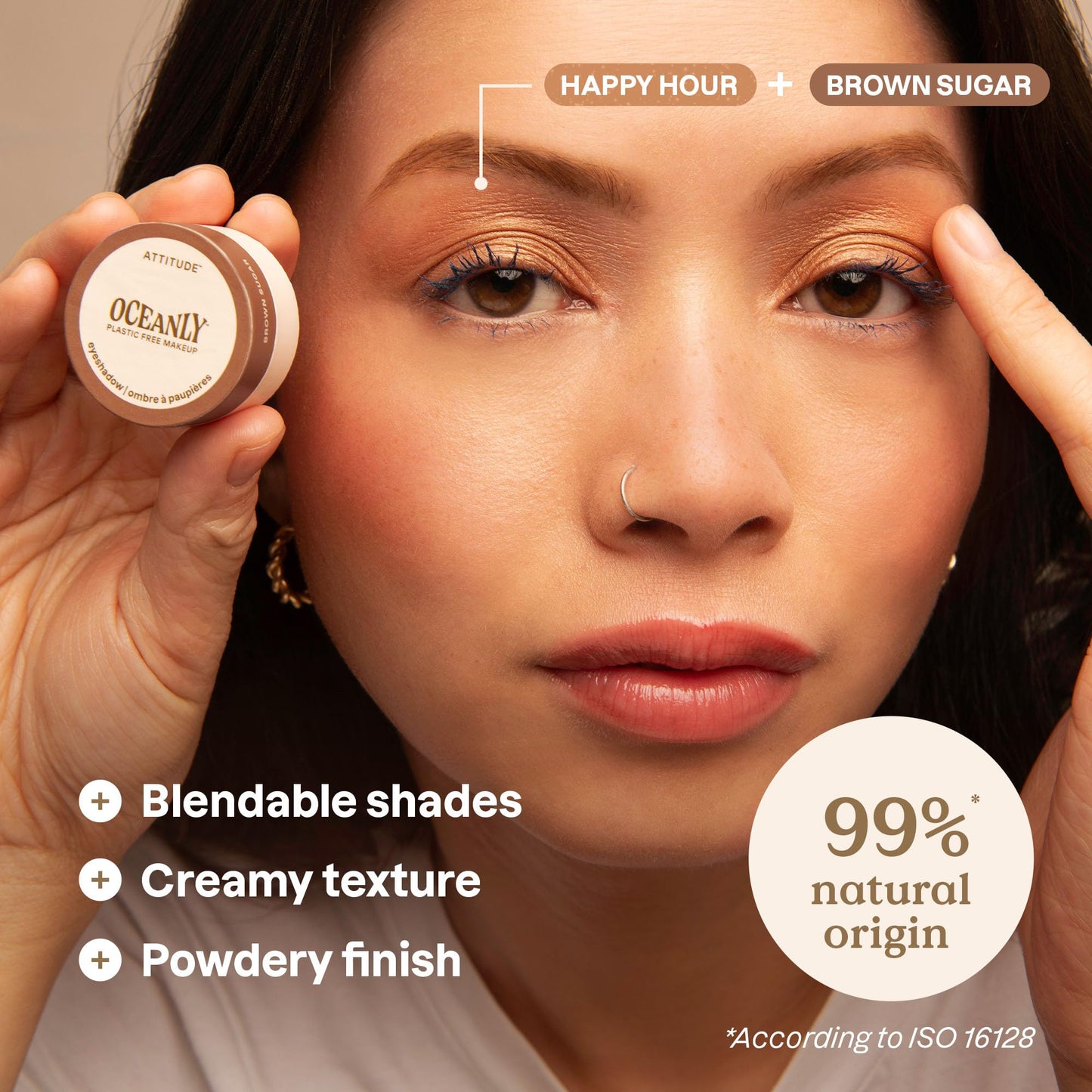 ATTITUDE Oceanly Eyeshadow, EWG Verified, Single Matte Cream Eyeshadow, Plastic-Free, Vegan Beauty and Makeup, Brown Sugar, 0.16
