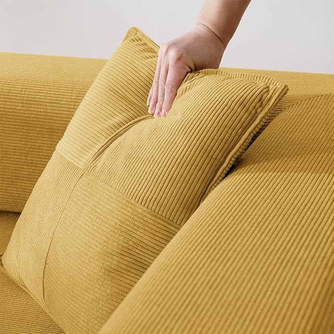 Convertible Couch Sofa Bed Foldable Floor Sleeper | Modern Fold Out Deep Seat Couch | Removable Backrest & Armrests | No Assembly Compression Sofa Sleeper for Living Room, Bedroom, Corduroy Yellow