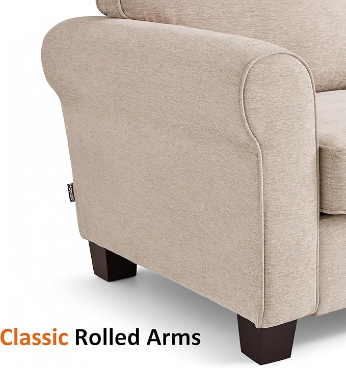 MCombo 67.7" Loveseat Sofa, 2-Seater Small Couch for Small Spaces, Classic Rolled Arm Upholstered Sofa with Solid Wood Legs for Living Room, Removable Cover, Chenille Fabric VE730 (Beige)