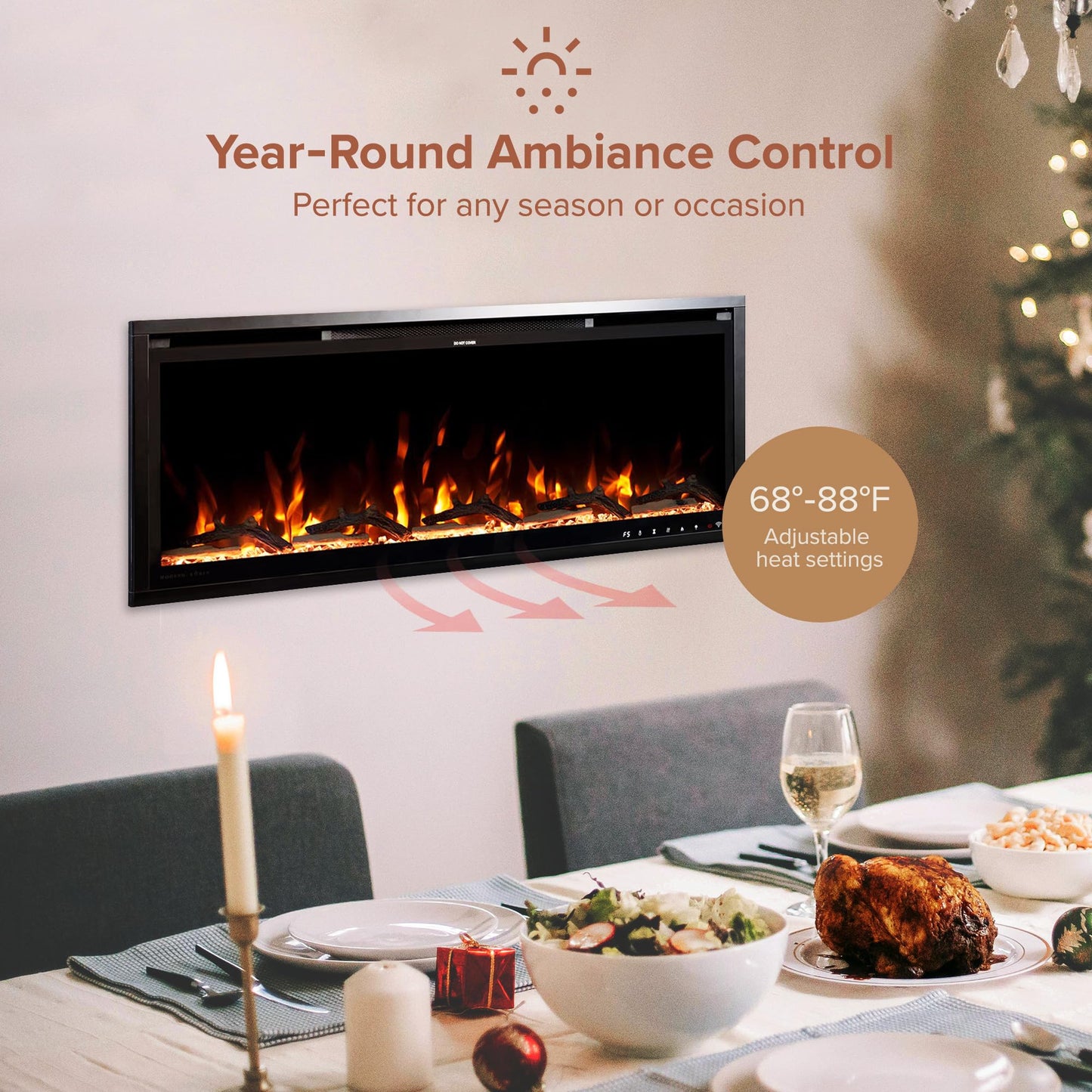 Modern Ember Aerus Slim 42 Inch Smart Linear Electric Fireplace | Recessed in-Wall or Wall-Mount | LED Multiple Flame Colors | Alexa/WiFi Enabled | 4.25” Profile | Remote Included