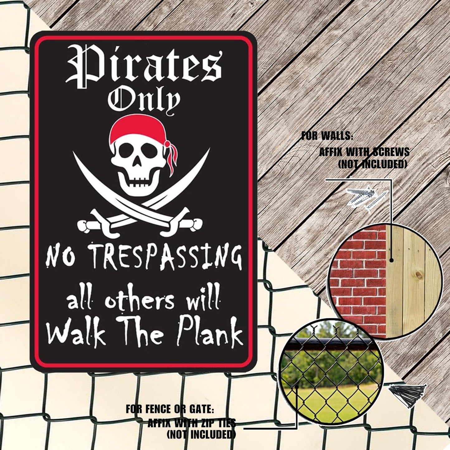 Pirate Theme Pin Signs Decor 12"x8" Metal Sign Pirates Only All Others Will Walk The Plank