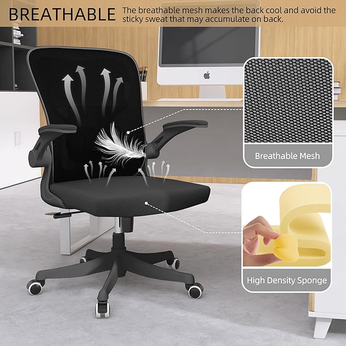 balmstar Office Chair,Ergonomic Comfy Home Desk Chair with 350LBS Capacity,High Back Gaming Chair with Wheels,Mesh Computer Chair,Lumbar Support, Adjustable Headrest,Flip-up Armrest (07Black)
