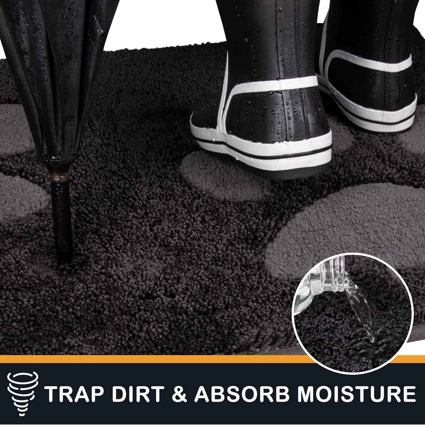 PURRUGS Dirt Trapper Door Mat 33.5" x 59", Non-Skid/Slip Machine Washable Microfiber Entryway Rug, Dog Doormat, Super Absorbent Welcome Mat for Muddy Wet Shoes and Paws, Charcoal