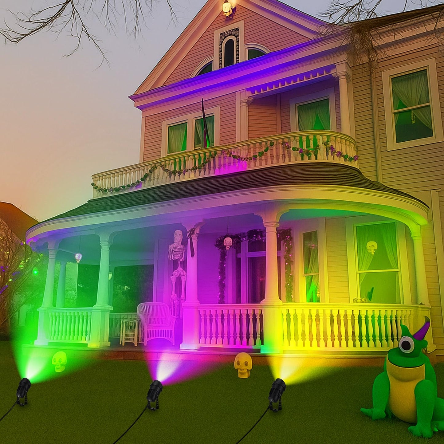 Grinsvalley 3 Pcs Mardi Gras Spotlight Outdoor Decorations Purple Green and Gold Spotlight Plug in Waterproof Spot Lights Landscape Lighting Carnival Lamp Yard Sign for Garden Outside Porch Supplies