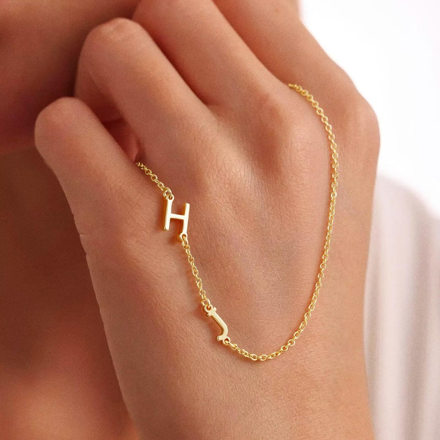 M MOOHAM Double Initial Necklaces for Women - Simple 14K Gold Plated Letter B Gold Initial E Sideways Necklace Jewelry Birthday Gifts for Women Wife Mom