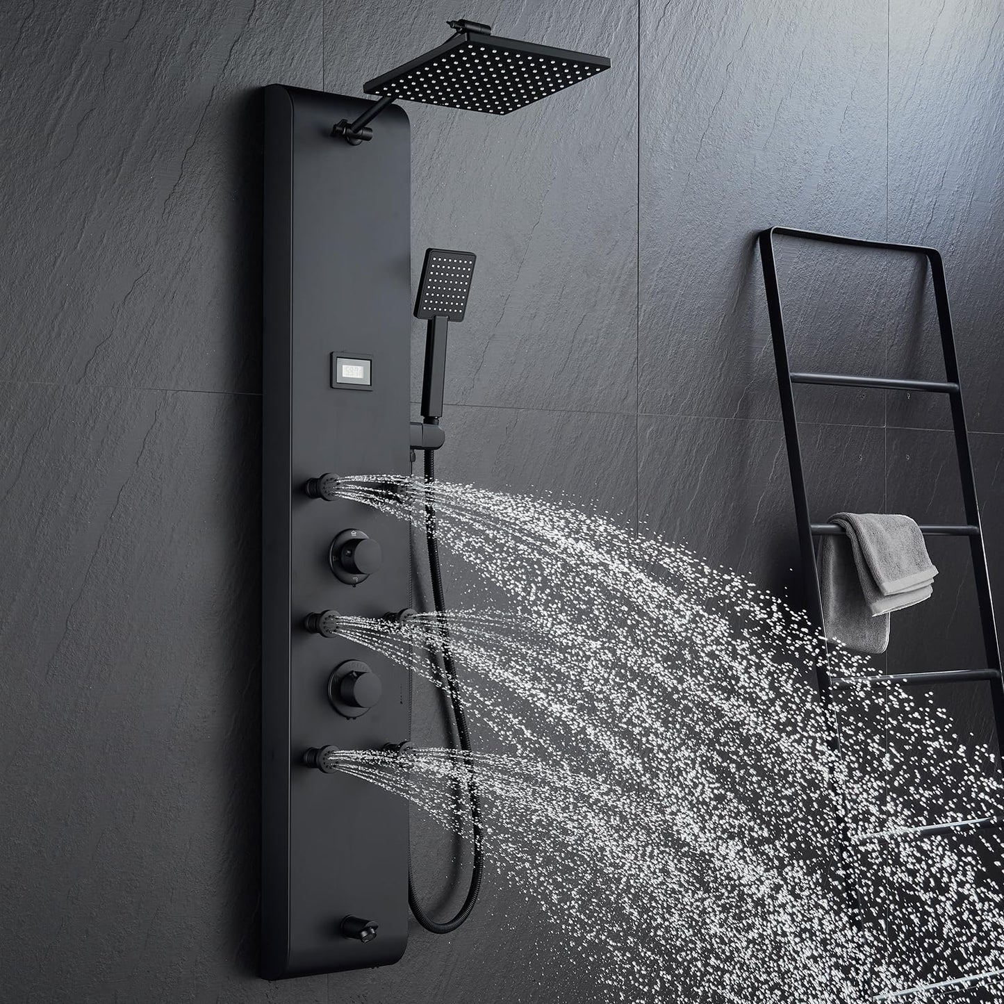 MENATT Stainless Steel Shower Panel Tower System with Height Adjustable Rainfall Shower Head, 4 in 1 Shower Panels with 6 Body Jets, Handheld Shower, Tub Spout, Brushed