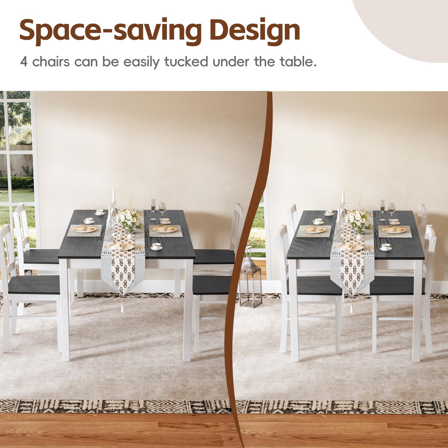 MU Dining Table Set for 4, Space-Saving Kitchen Table and 4 Chairs with Rubber Wood Legs, Farmhouse 5-Piece Dinette Set for Dining Room, Kitchen, Restaurant, Grey