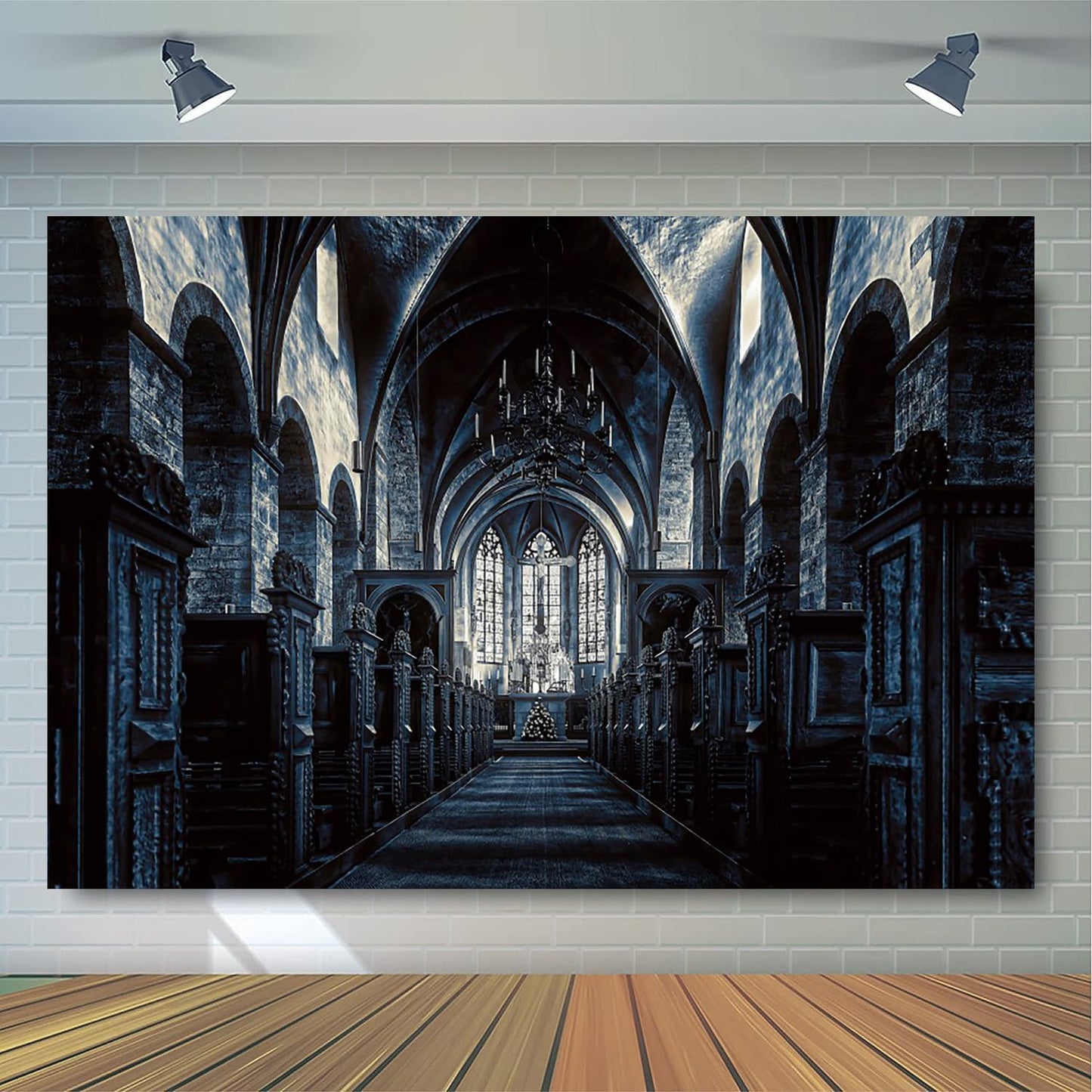 GKLEASG 7x5ft Halloween Backdrop Horror Spooky Castle Background Dark Gothic Church for Party Supplies Photography Decoration Studio Props