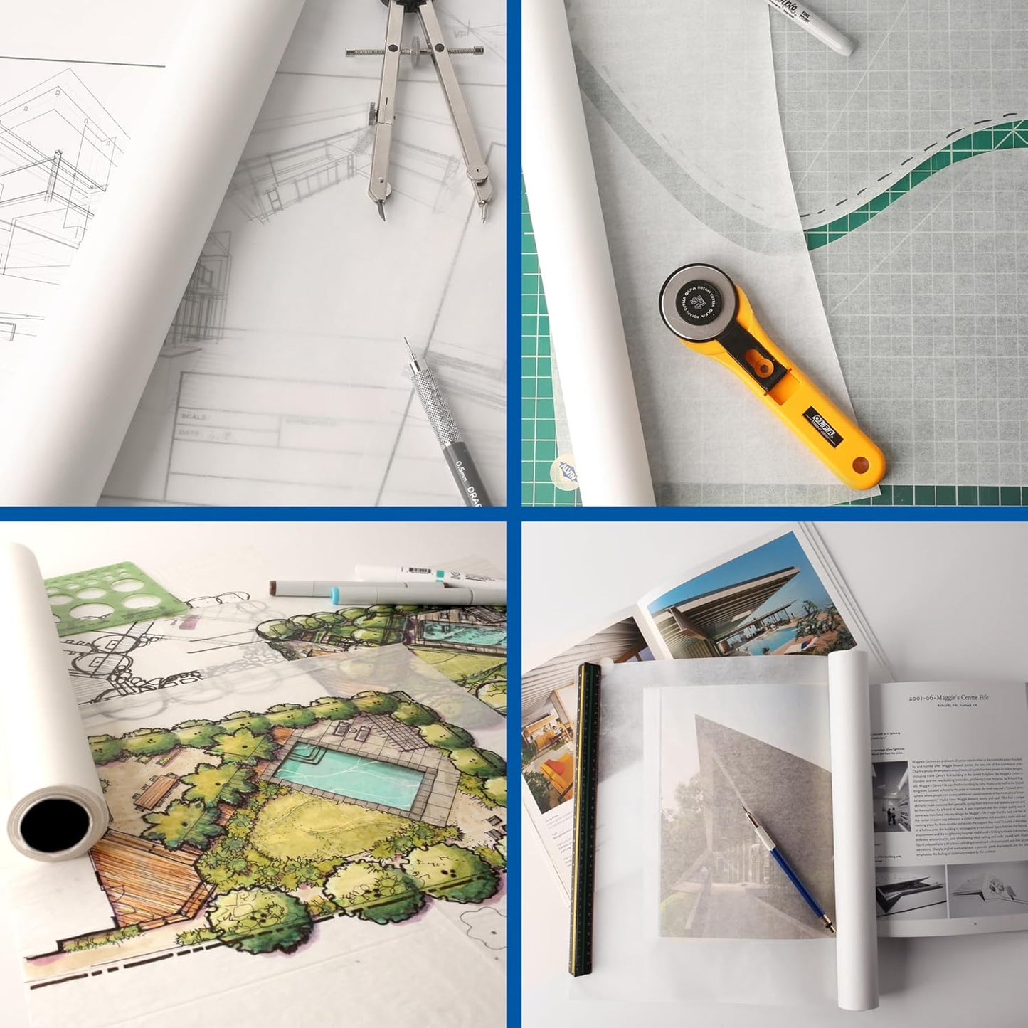 ALVIN 55W-D Lightweight Tracing Paper Roll, White, Suitable with Ink, Charcoal, Felt Tip Pen, for Sketching or Detailing - 24 Inches, 20 Yards, 1-inch Core