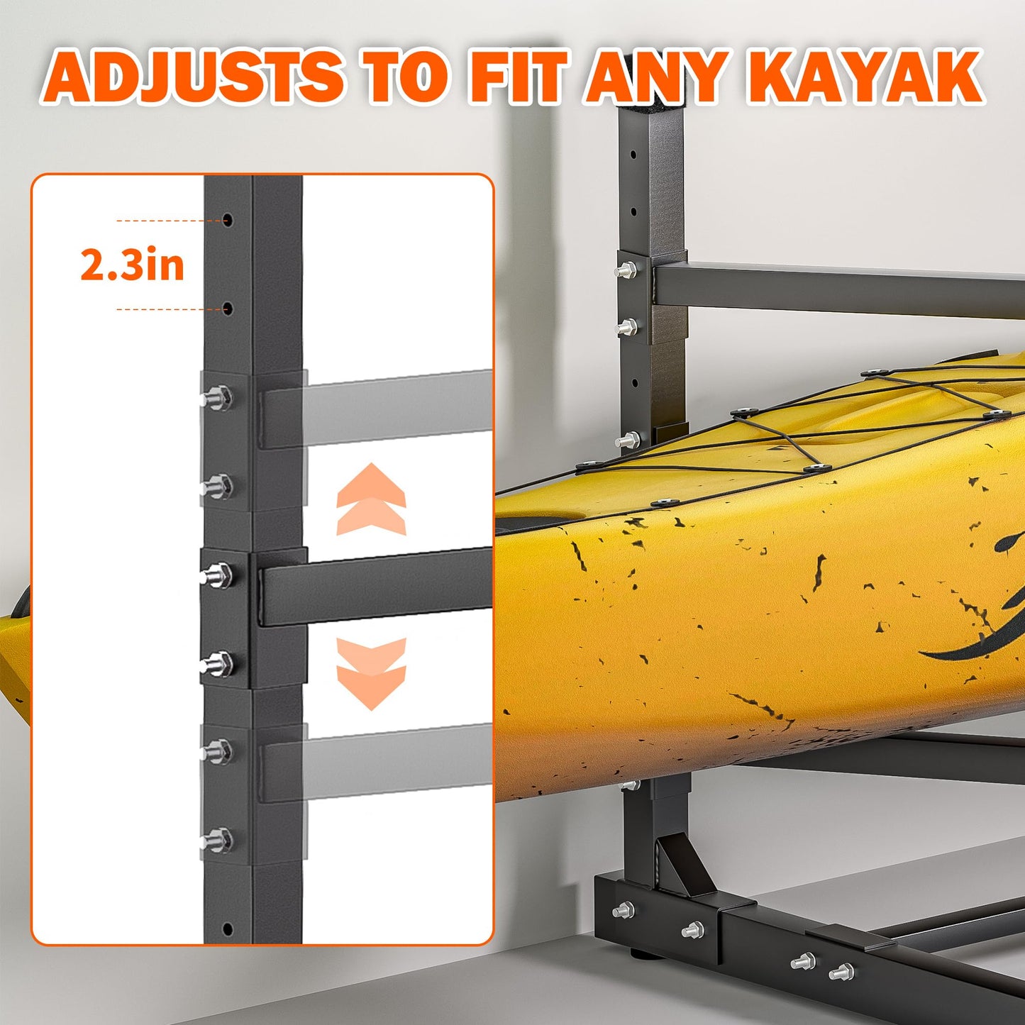 Ultrawall Kayak Storage Rack, Freestanding Kayak Rack for Garage, Adjustable Kayak Stand, Heavy Duty Paddle Board Rack for Kayak, Canoe, Surfboard, 320lbs Capacity, Indoor & Outdoor Use, 2 Levels