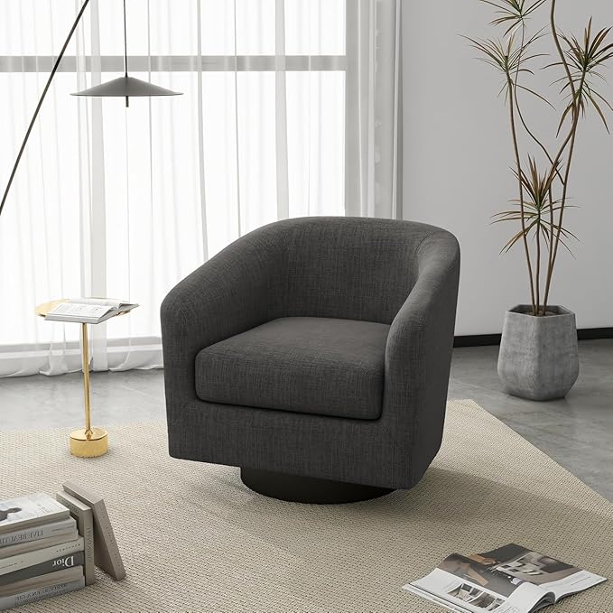 UIXE Swivel Barrel Accent Chairs Set of 2, Fabric Upholstered Armchair Modern Round Club Arm Chair for Living Room, Comfy Single Sofa Seating Bedroom Side Reading Seat for Home Office - Gray