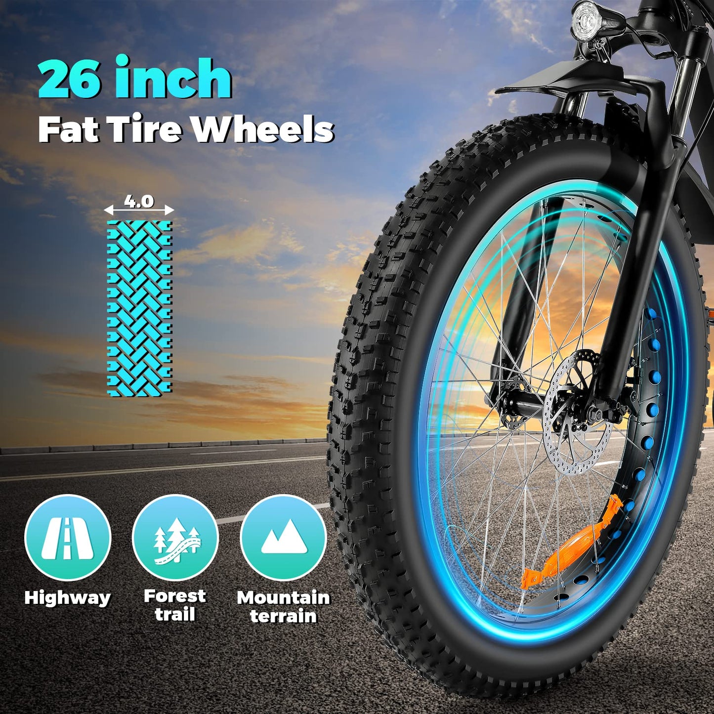 Speedrid Electric Bike 26" Fat Tire Electric Bike for Adult, 20mph 500W 48V 13Ah Removable Lithium-Ion Battery Electric Mountain Bike, 3H Fast Charge, Lockable Suspension Fork-7 Speed (2 PCS)