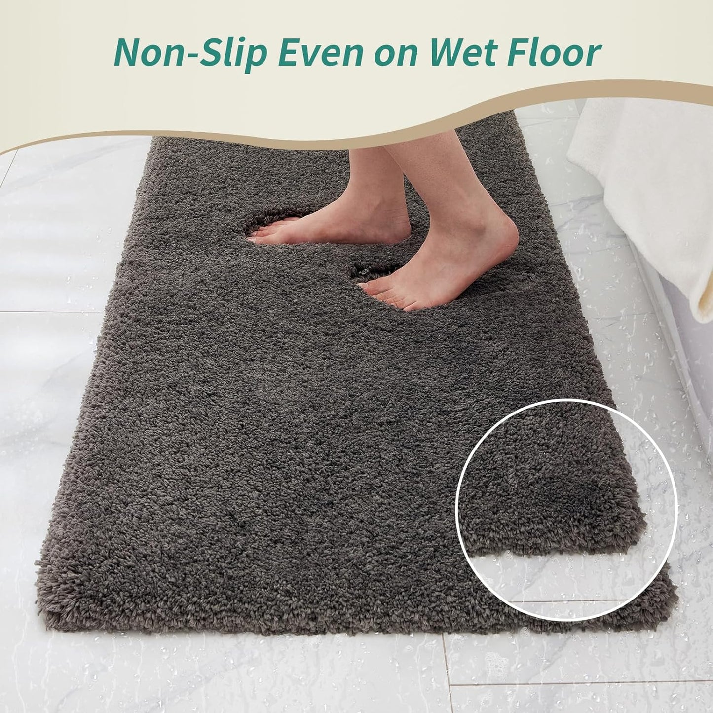 Dark Grey Bathroom Rug 20x32 Non Slip Fluffy Bath Mat for Bathroom Floor Washable Plush Luxury Bath Rug for Tub Soft Shaggy Absorbent Shower Sink Mat