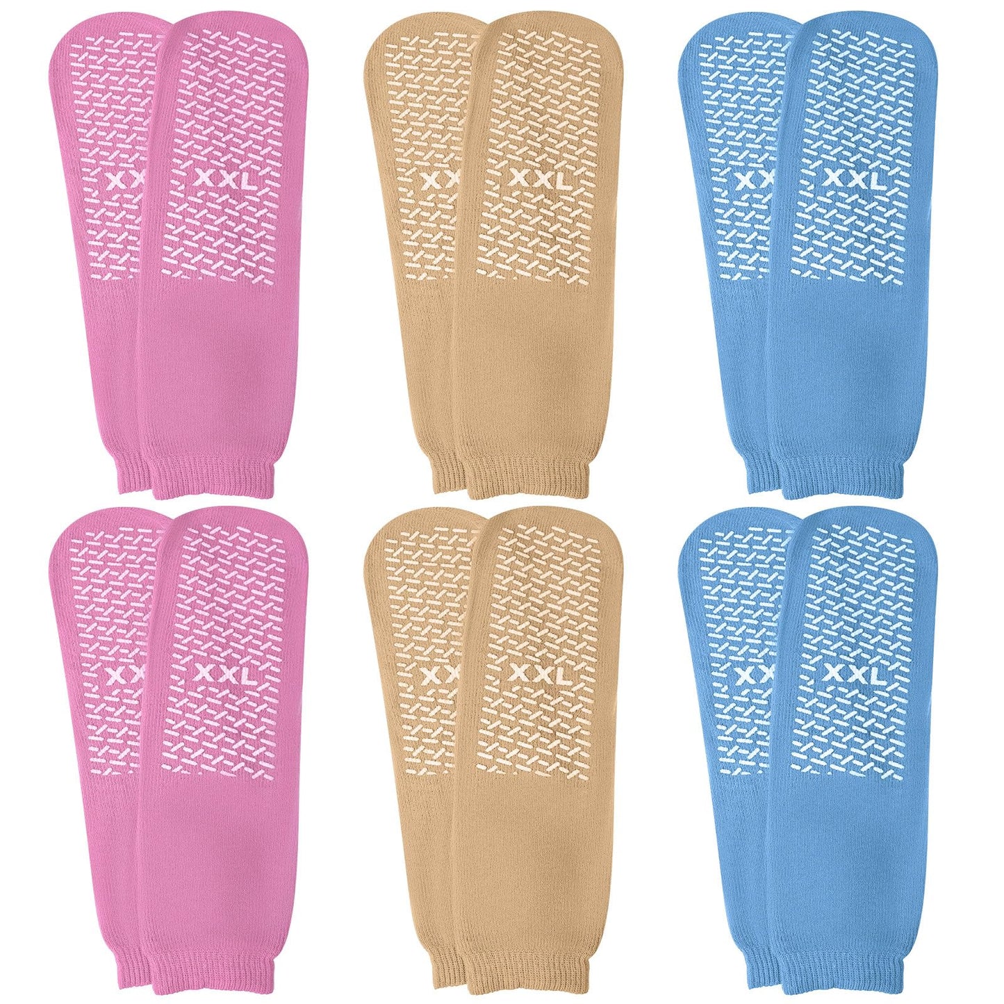 Panitay 6 Pairs XX Large Slipper Socks Terry Ring Non Slip Gripper Socks for Adults Home Hospital(Pink, Blue and Nude Color)