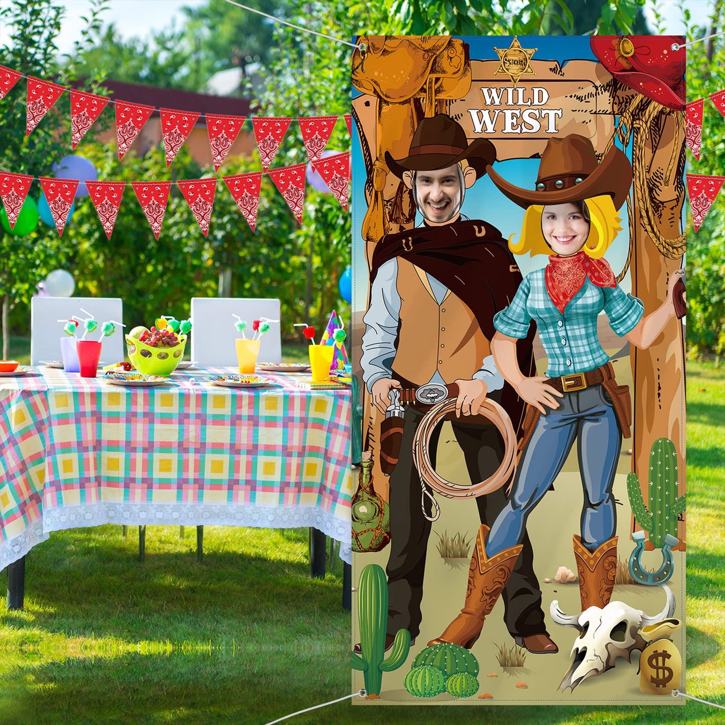 Blulu 6 x 3 ft Western Cowboy Backdrop Party Decorations - Wild West Rodeo Photo Booth Props Background & Door Banner with Funny Supplies for Birthday, Cowboy Theme Events Rustic Poster