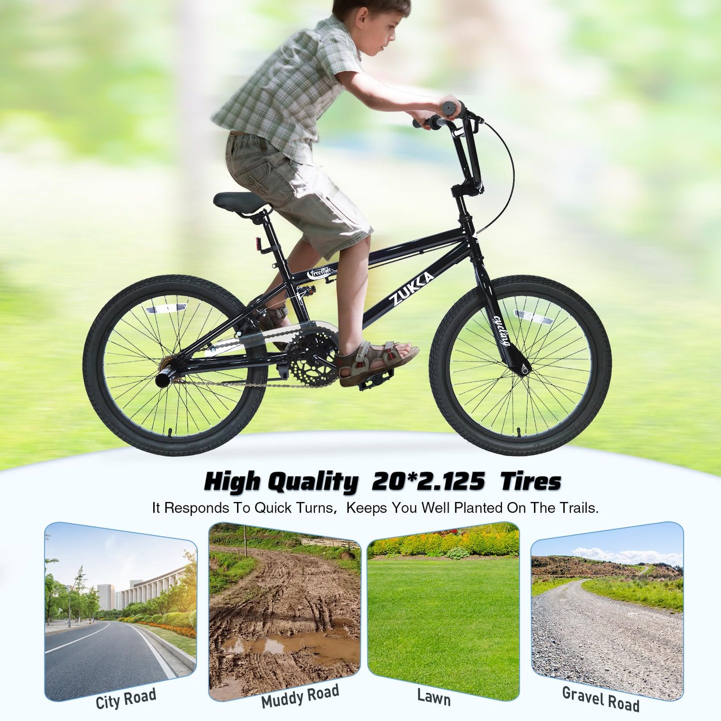 FOMAS 20 inch Kids Bike BMX Single Speed Mountain Bicycle Caliper Brake for Youth Boys Girls 7-10 (Black)