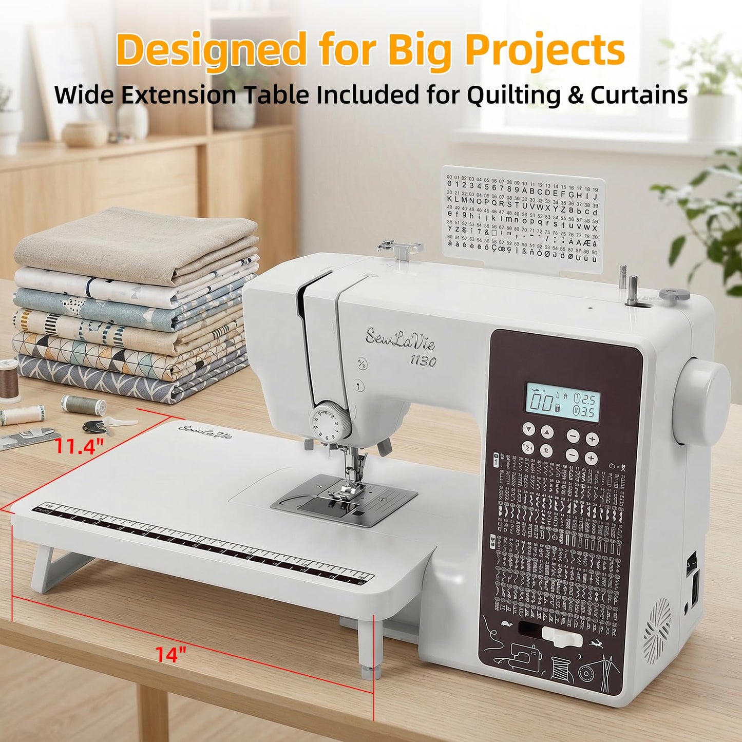 SewLaVie 1130 Computerized Sewing and Quilting Machine, 300 Stitches, LCD Screen, 1-Step Buttonhole, Speed Control, Wide Table, Sewing Machine for Clothes & Jeans, Sews Multiple Layers of Denim