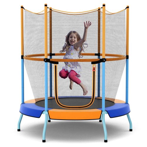 GYMAX Toddler Trampoline, 48” ASTM Approved Indoor Rebounder with All Round Enclosure Net & Large U-Shape Access, Seamless Small Kids Trampoline for Outdoor, Backyard, Gift for Boys Girls (Orange)