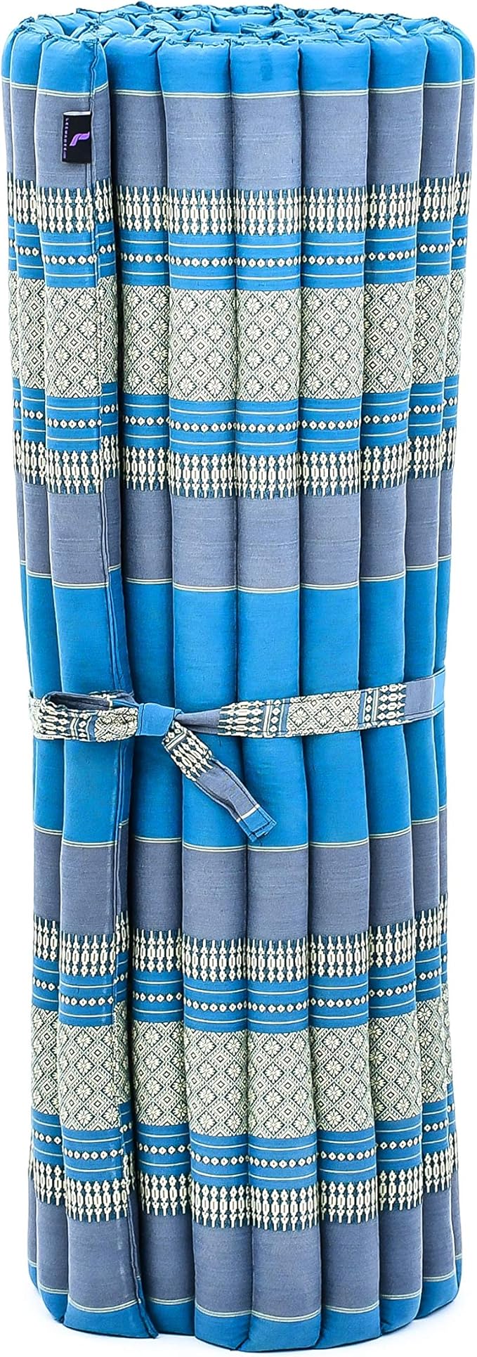 Leewadee - Foldable Floor Mattress - Japanese Roll Up Futon -Trifold Tatami Mat- Guest Floor Bed - Camping Mattress - Thai Massage Mat, Kapok Filled, 75 x 39 inches, Light Blue