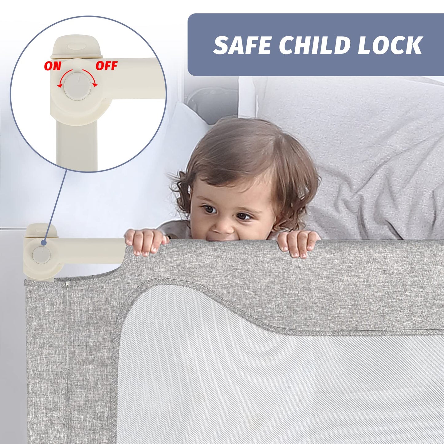 FAMILL Bed Rail for Toddlers with U-Shaped Base, Toddler Bed Rails Baby Guard for King/Twin/Full Size, Grey, 1 Piece, 74.8"