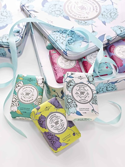 La Chatelaine Luxury Soap Collection | Oprahs Favorite Things | Shea Butter Bar Soaps, Made in France | Natural | Set of 6, 7 oz (Gardenia, Coconut Milk, Lemon Verbena, Cherry Almond, Shea, Wild Fig)