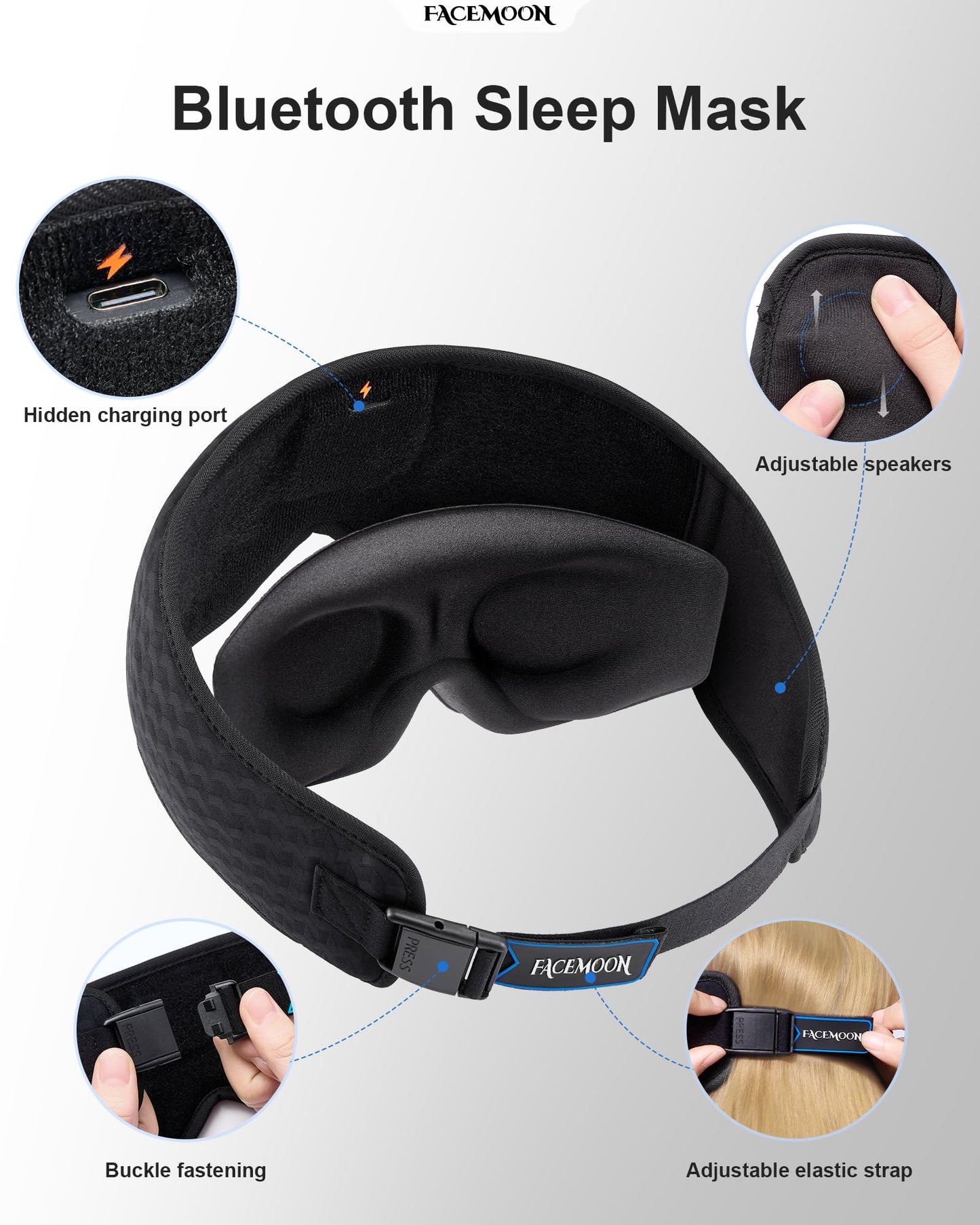 Sleep Mask with Bluetooth Headphones: 100% Blackout, 3D Zero-Pressure Eye Cups, Noise-Reducing Immersive Sound for Sleeping, Adjustable Speaker Fit, Bluetooth 5.4, Detachable Design, Travel Relaxation
