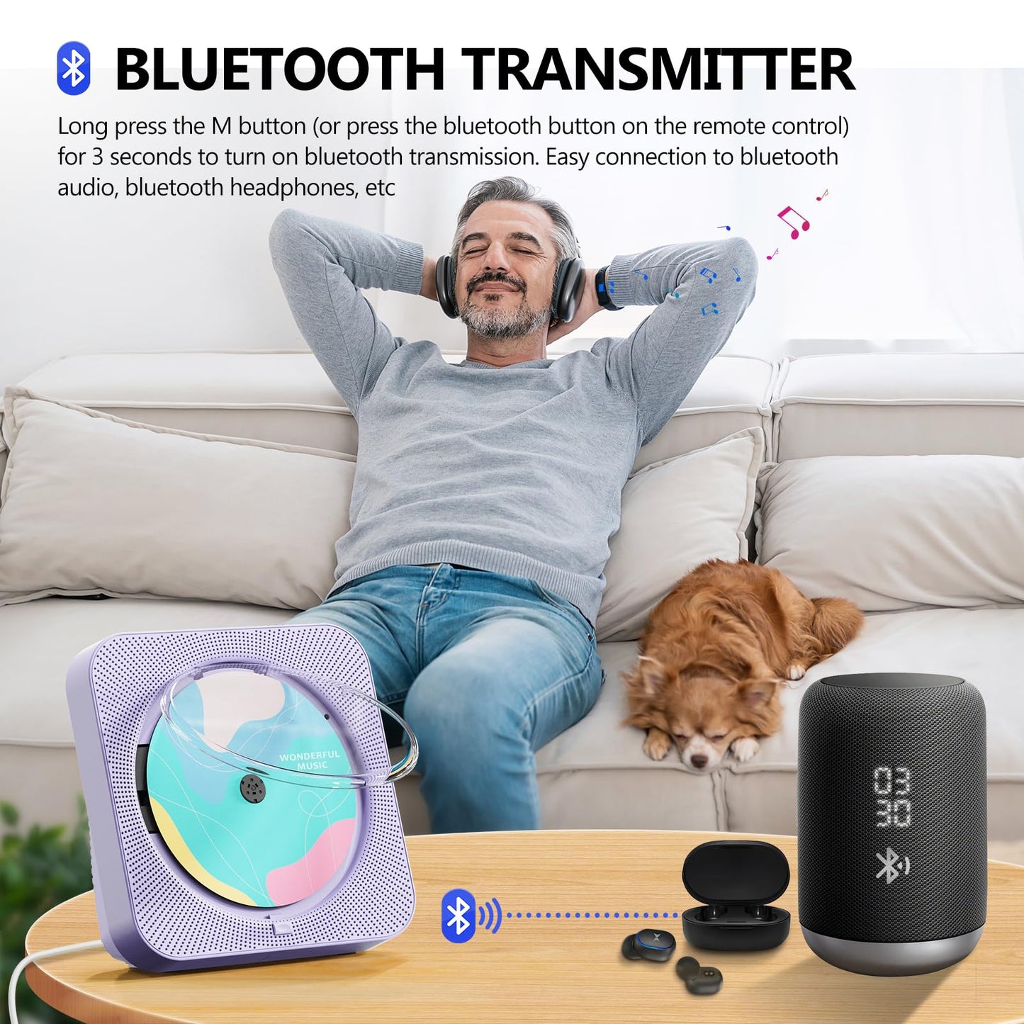 Cd Player Portable With Bluetooth Desktop Cd Players For Home With Hifi Sound Speakers,Mini Cute Cd Player For Kids,Remote Contr