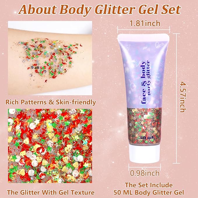 Boko Independence Day Body Glitter Gel, 50ML Red White Blue Chunky Glitter Gel for Face Hair Body Makeup, Patriotic Glitter for 4th of July Memorial Day Veterans Day Flag Party Event Rave Accessories