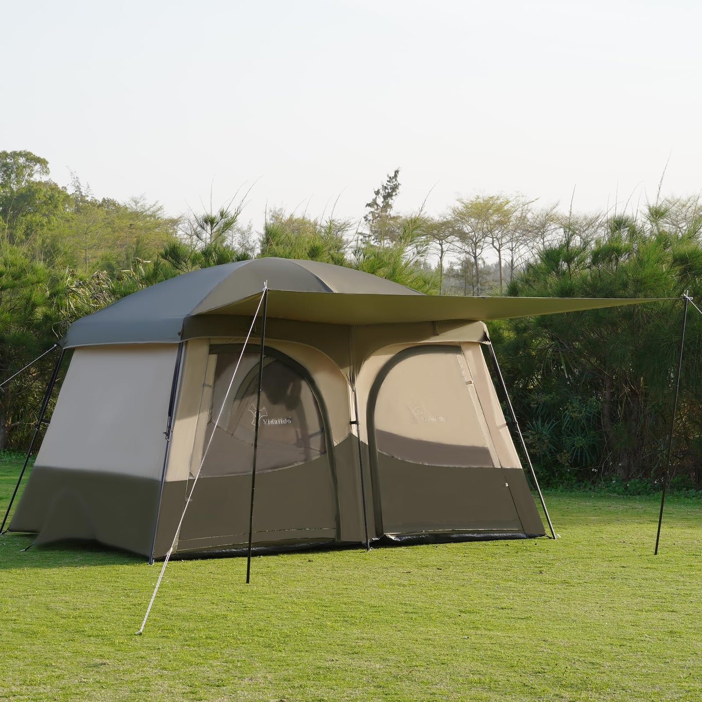 Vidalido Tents，6-8 Person Camping Tent with Extended Vestibule，2 Room Weather Resistant Family Tents，Easy Install Waterproof Outdoor Tent for Backpacking and Camping Hiking