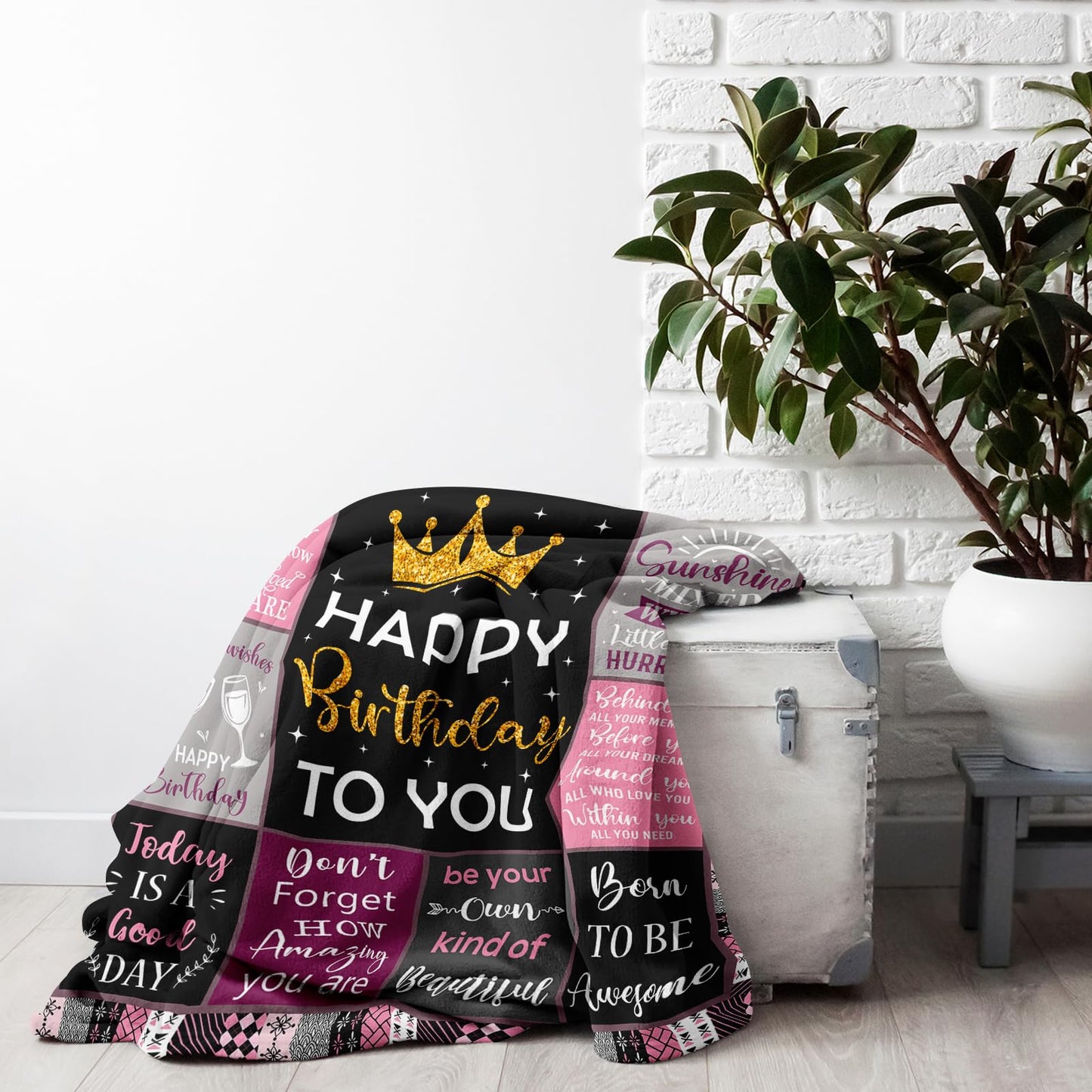Amonee-YL Birthday Gifts for Women/Girls/Her, Happy Birthday Decorations Blanket 50"X60", Gifts for Women Birthday Unique, Birthday Presents for Mom/Daughter/Friend/Sisters, Woman Birthday Gift Ideas