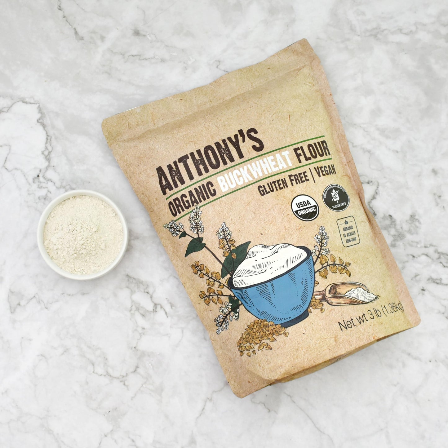 Anthony's Organic Buckwheat Flour, 3 lb, Grown in the USA, Gluten Free, Vegan