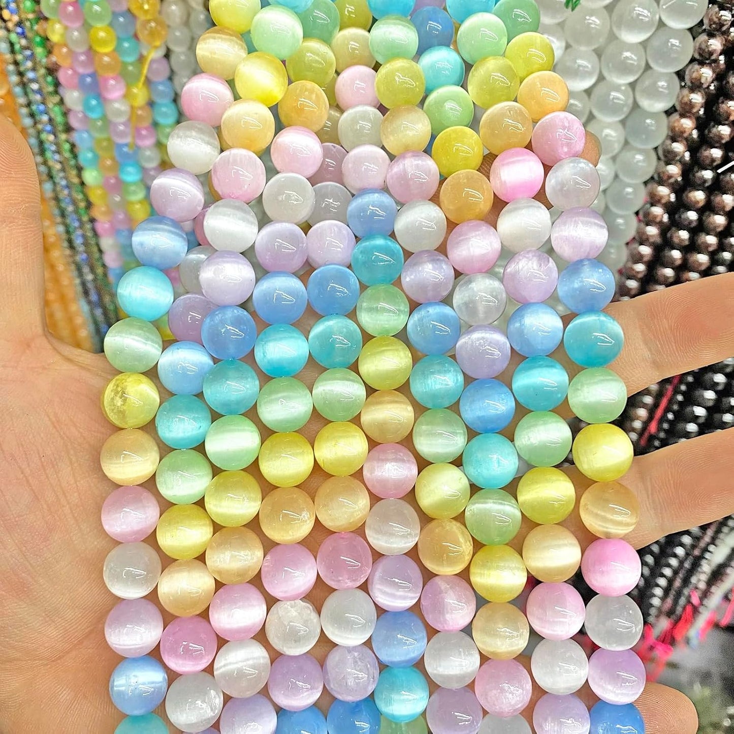 90PCS 4MM Natural Stone Colorful Selenite Gypsum Beads Round Loose Beads for Jewelry Making DIY Bracelet Necklace Accessories 15" Energy Healing Power Stone Beads