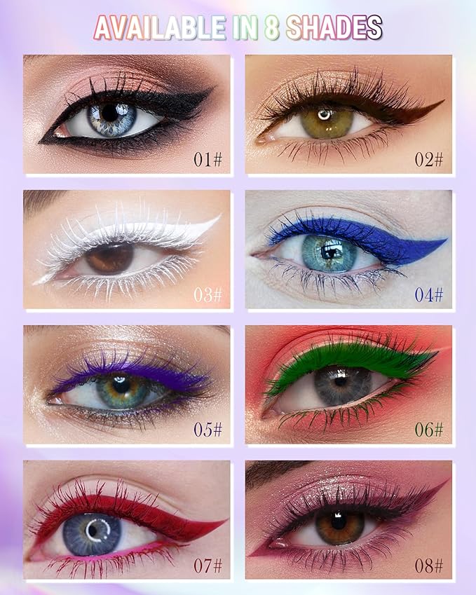 Brown Mascara Liquid Eyeliner Set, Update Longlasting Waterproof Color Eye Liner Pen, 5D Silk Fiber Colored Mascara Volume and Length, Christmas Party Stage Use Eye Makeup Gift Kit for Women Girl-02