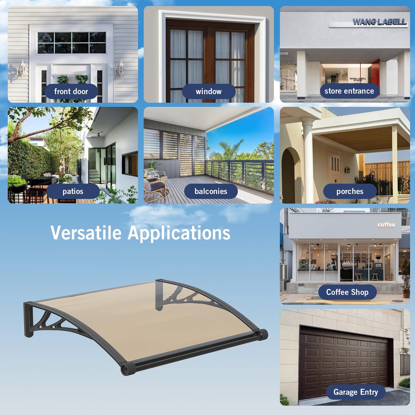 Awning for Door Entrance,40x120 inch Awnings for Doors with Separate Drainage,Front Door Awning Exterior,Polycarbonate UV, Rain, and Snow Protection for Porch,Patio,Window,Deck