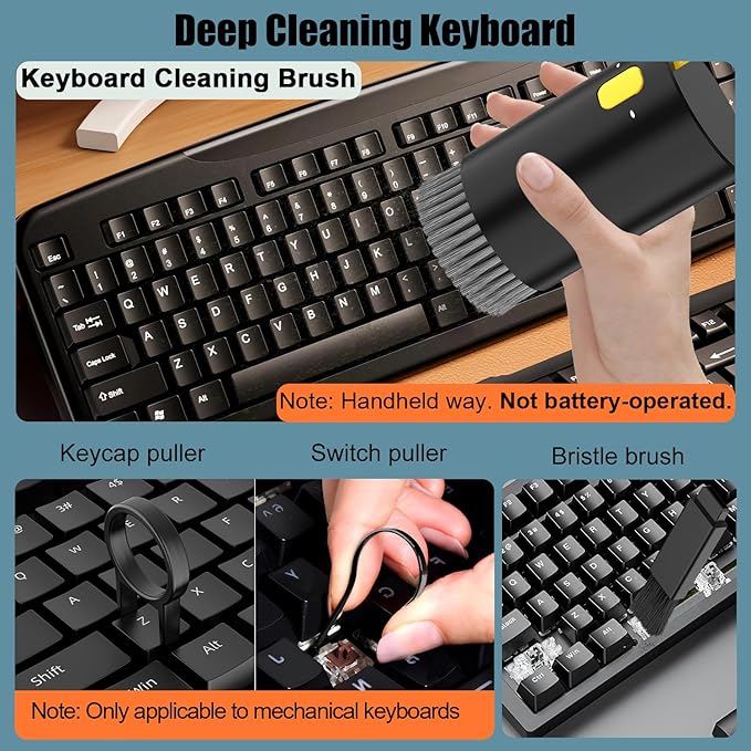 VICHYIE 20 in 1 Multifunctional Cleaner Kit for Electronic Devices, Keyboard Cleaning Brush, Headphones Cleaner Kit for AirPods, Multi-Tool for Cleaning Laptop, Earbuds, Camera, Cellphones (Black)