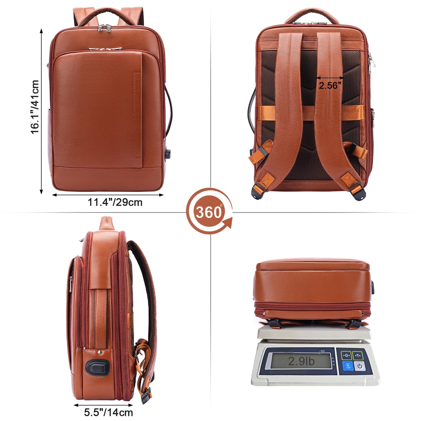 TIDING Expandable Leather 15.6" Laptop Backpack for Men Women, TSA Friendly Business Travel Bag Slim Work Casual Daypack