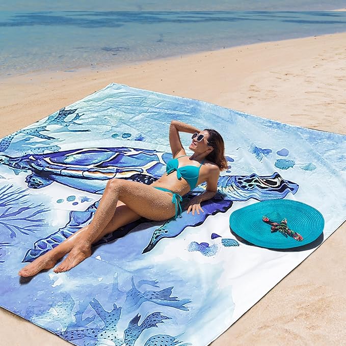 AISPARKY Beach Blanket Waterproof Sandproof Extra Large Beach Mat 79" X 83"/120"x108" for 2-8 Adults Quick Drying Durable ...