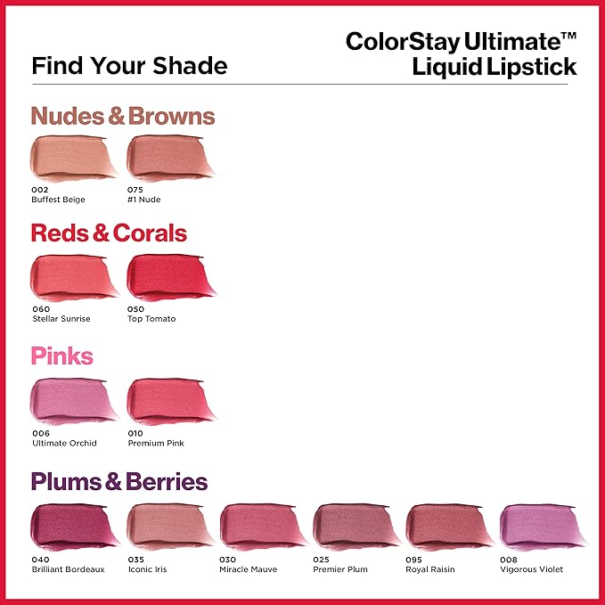 Revlon ColorStay Ultimate Liquid Lipstick, Longwear Rich Lip Colors, Wears for Up to 24 Hours, Satin Finish, 025 Premier Plum, 0.1 fl oz