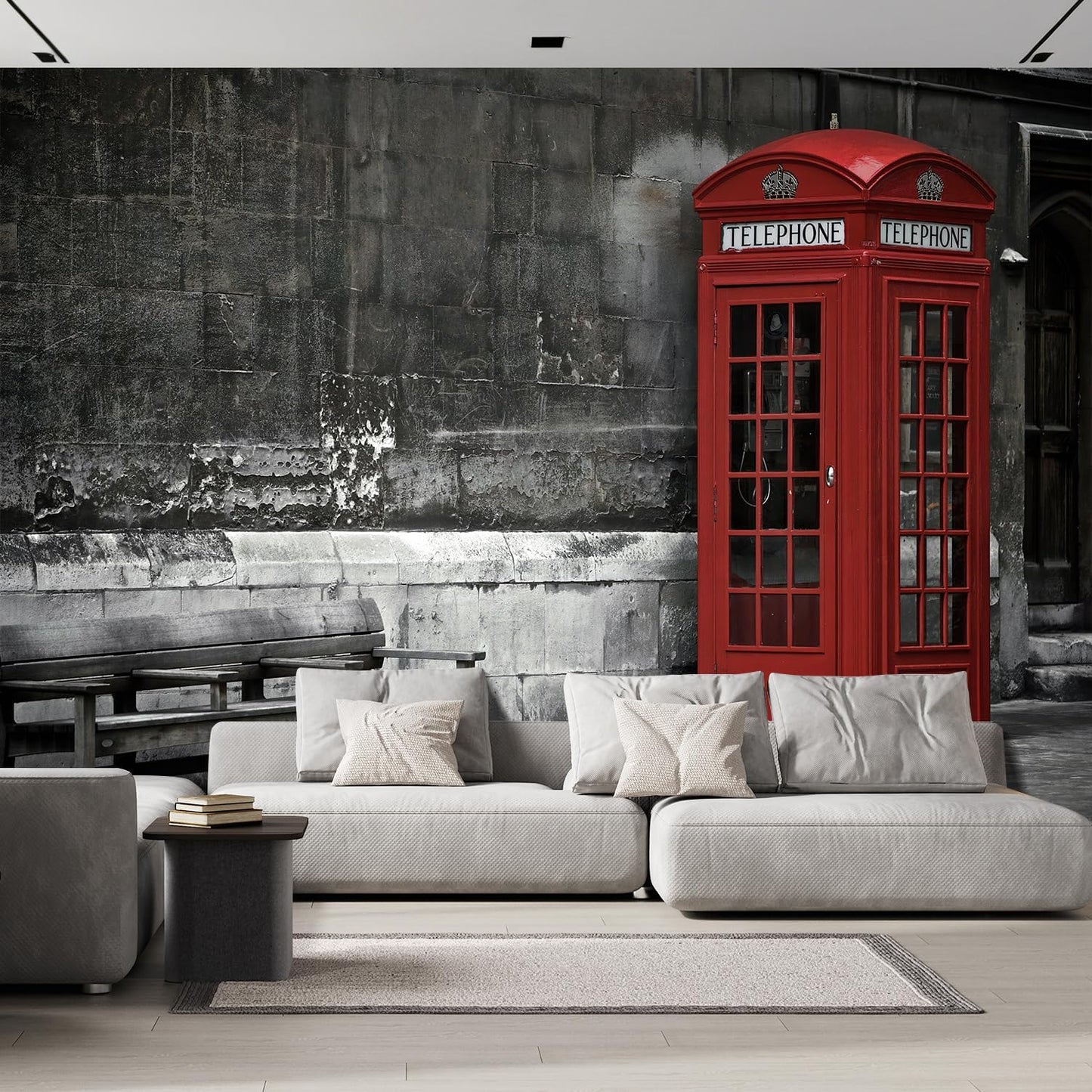 wall26 Wall Sticker/Wall Mural British Phone Booth in London, Not Peel and Stick, Non-Woven Wallpaper Decorative for Bedroom, Living Room, Office - 108x120 inches