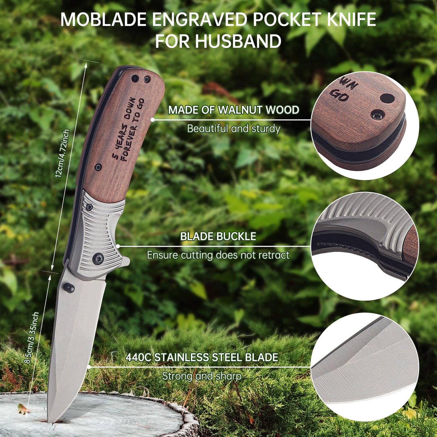 5 Year Anniversary Wooden Gift for Him Wood Gifts Set for 5th Wedding Anniversary 5 Years of Marriage Present for Men Husband Couple Unique Keepsake Including:pocket Knife&ring Dish&pen&keychain