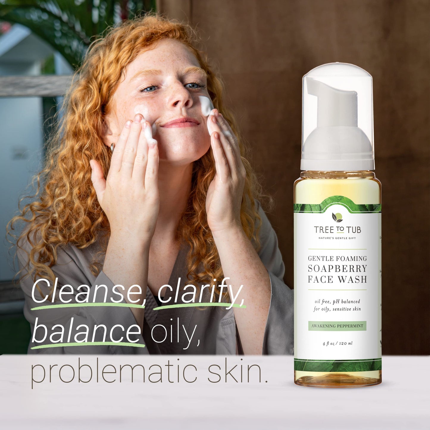 Tree to Tub Sensitive Skin Face Wash for Oily or Combination Skin - Gentle Tea Tree Face Cleanser for Women & Men, Oil Free Dail