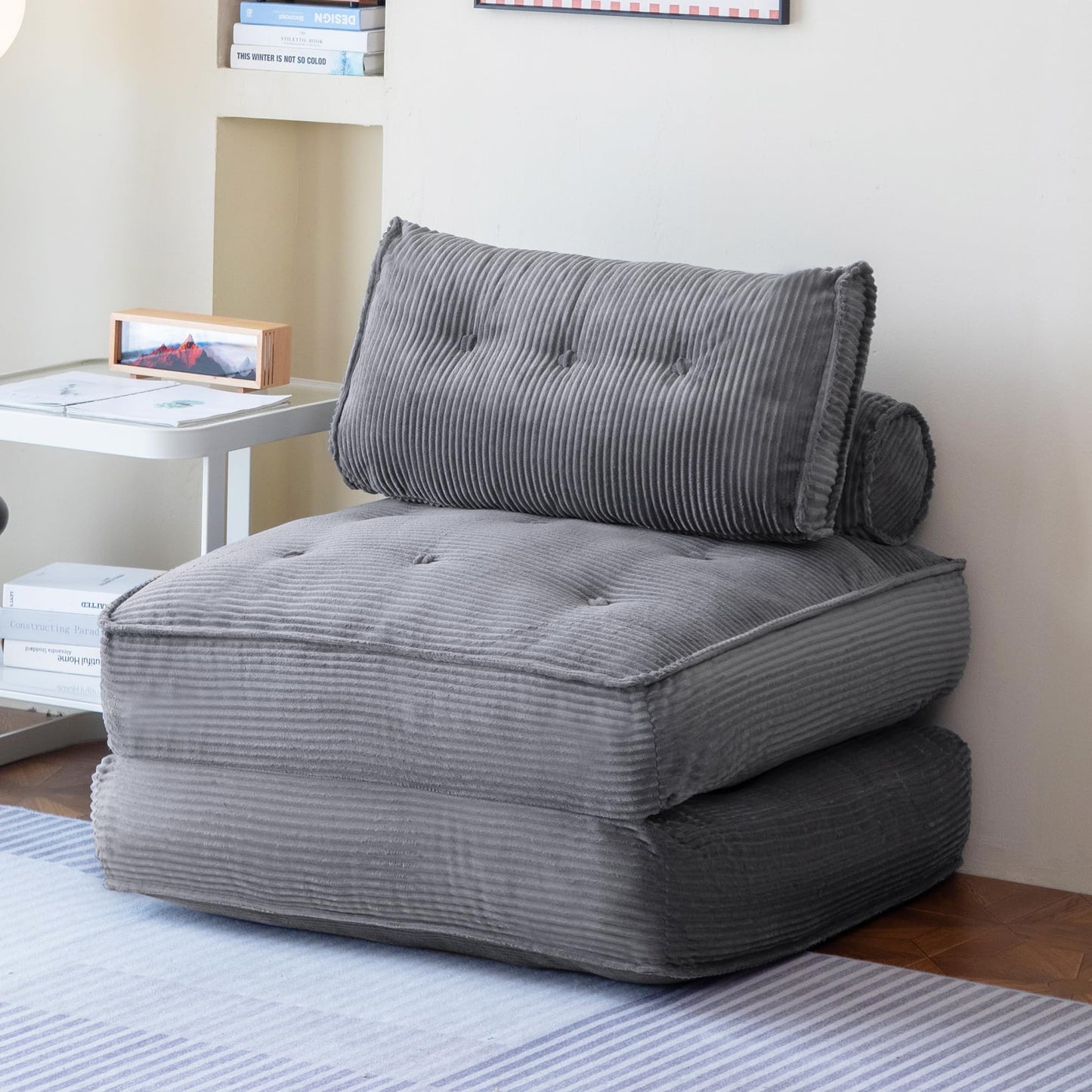 VIKAYAMICS Convertible Sleeper Chair Folding Sofa Bed 33” with Pillow Futon Boneless Couch with Back Support Small Couch for Living Room(Grey)